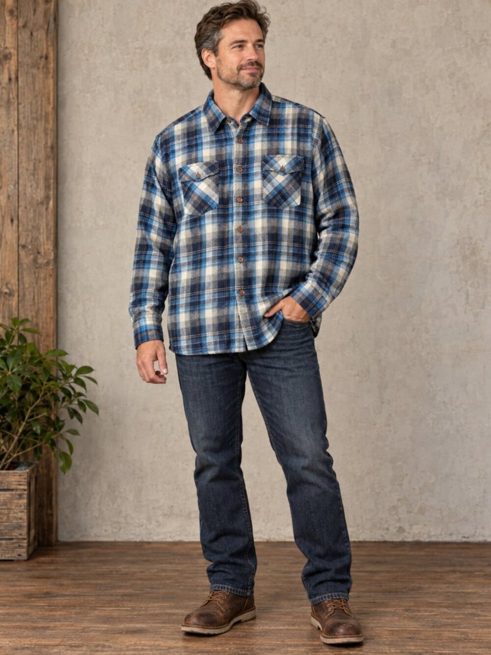 Vintage Lumber Jack Blue Plaid Flannel Shirt Men's XL